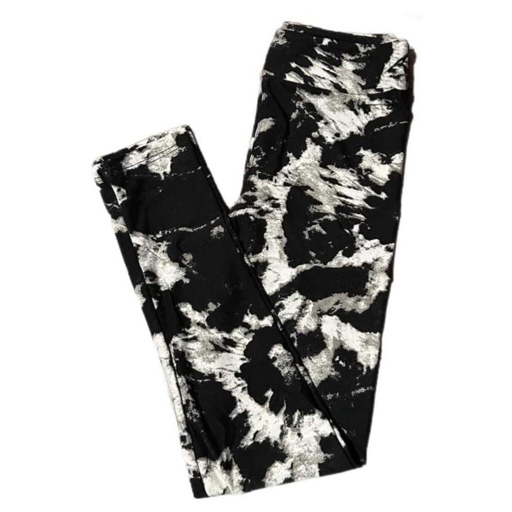 LuLaRoe Womens Leggings Size TC2 Black White Gray Tie Dye Bursts Plus 18+ NWT